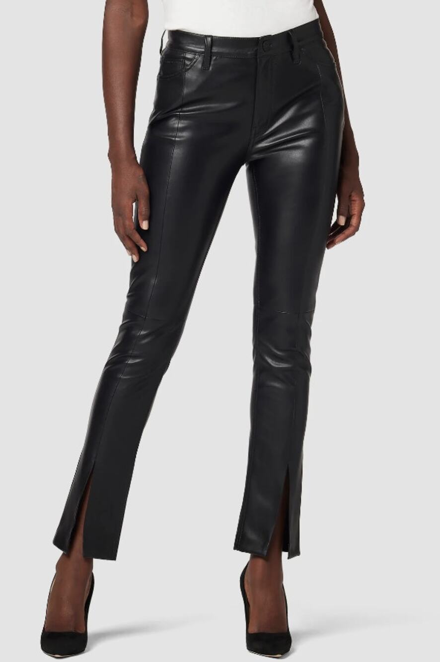 HUDSON Barbara Faux Leather Ankle Jeans SIZE 32 US 14 Black Slit Hem NWOT